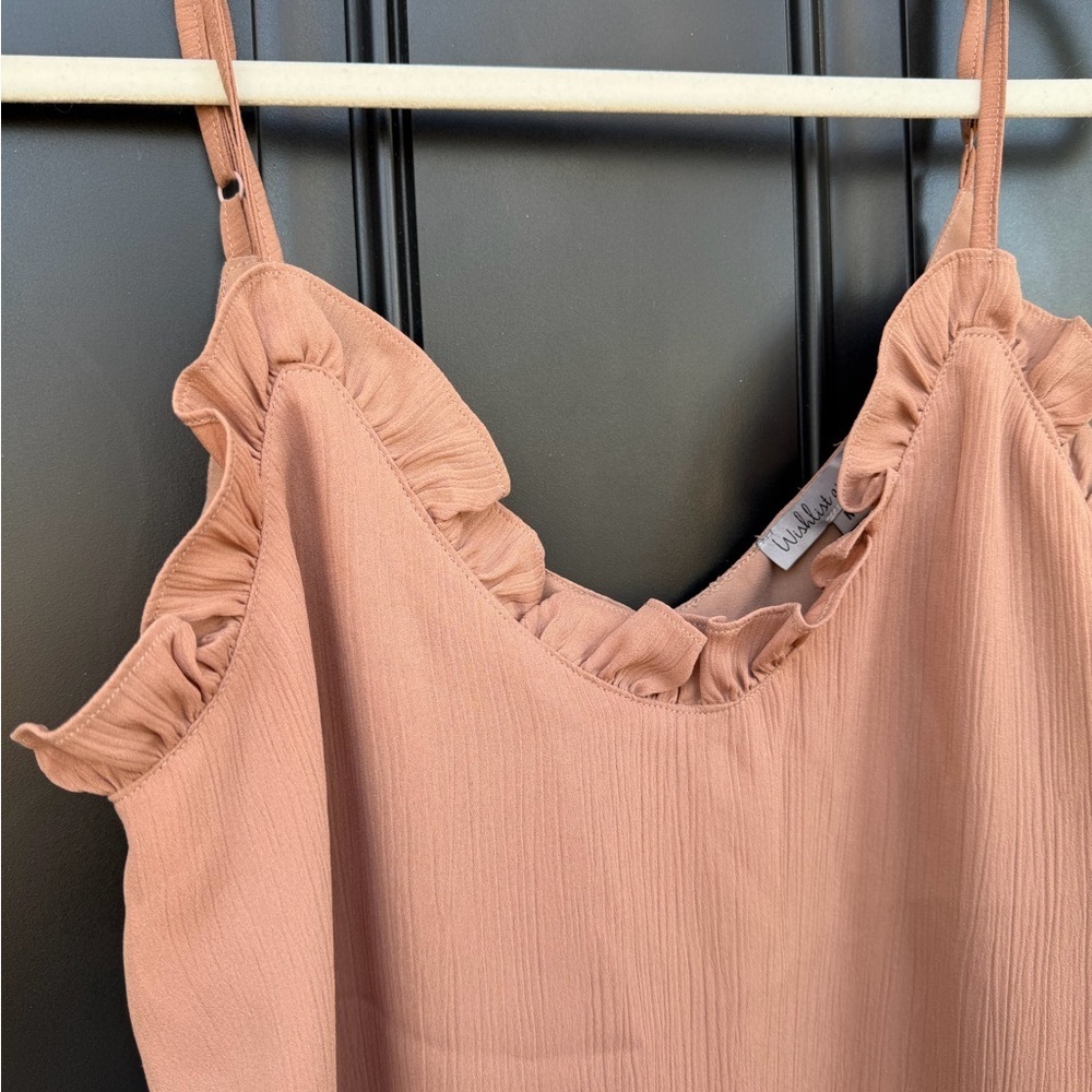 Ruffled Sleeveless Top in Tan - Picture 2 of 3